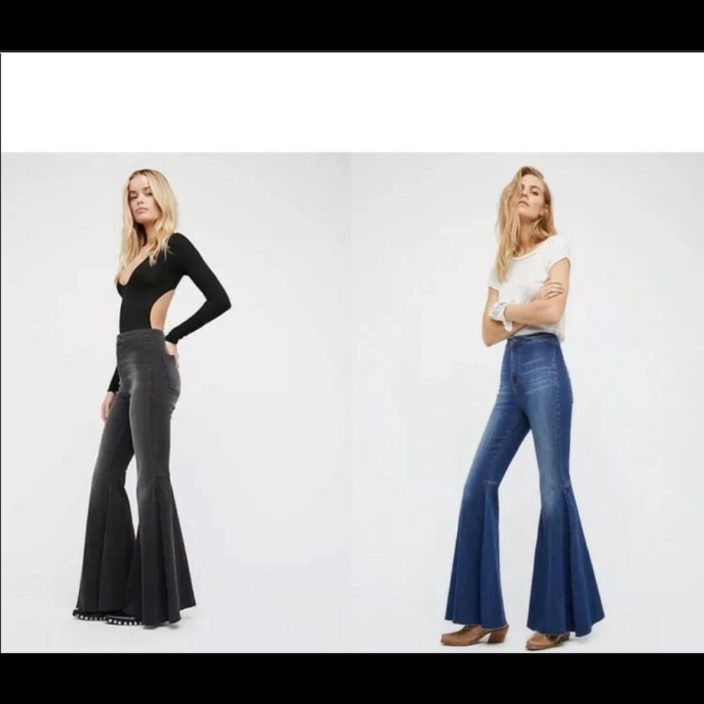 Free People black frayed bell bottom denim jeans